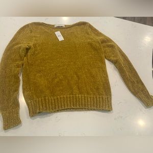 LOFT Mustard Yellow Gold Chenille Ribbed Knit Pullover Casual Knit Sweater Top S